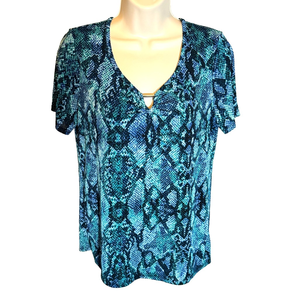 Jaclyn Smith Women M Blue/Teal Short Sleeve Casual Top